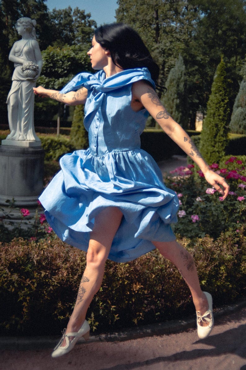 13162 Baby Blue Shirt Collar Dress
