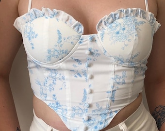 Perfect summer floral heart shape bustier, crop top, corset with straps