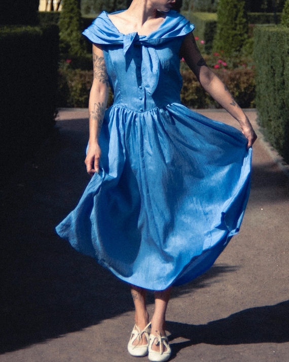 blue dress with big bow Big Bow Floral Flower Lace Applique Off Shoulder Ball Gown Quinceanera Dresses, Blue / 4