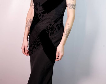 Silk black Lace & Velvet Laura Ashley maxi dress