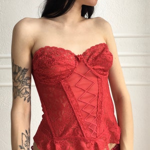 Gorgeous vintage red lace bustier corset