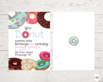 Donut Birthday Invitation, Donut Themed Birthday Party Invitations, Girl Birthday, Digital File, Donut Birthday Party, Birthday Invitation