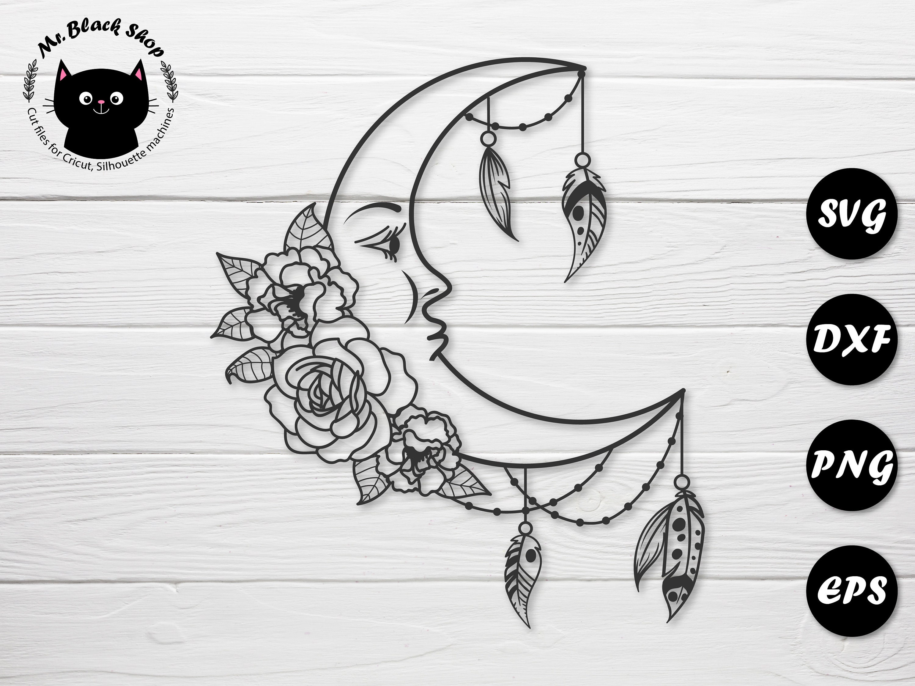Flower Moon With Feathers Half Moon Svg Hand Drawing Face In Etsy Australia Flower Moon With Feathers Half Moon Svg Hand Drawing Face In Etsy Australia