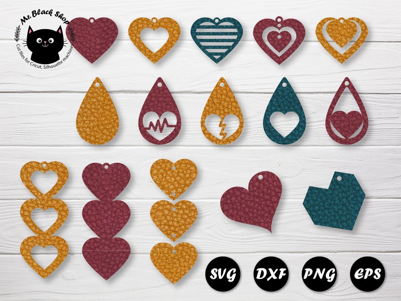 Download Heart earring svg bundle Faux leather earring Acrylic wood ...