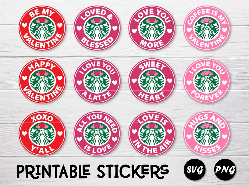 Valentine starbucks printable stickers svg png Starbucks cup Etsy