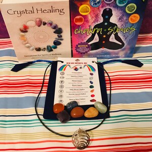 7 Chakras Set - Crystal Necklace - Chakra Stones - Beginner Crystal Kit - Balance Energy Centers - Pocket Size - Crystal Healing - Gift Set