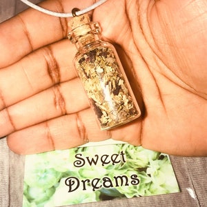 Bottle Enchantments Sweet Dreams Hibiscus Relaxation Sleep Aid Magical Herbs Meditation Necklace image 2