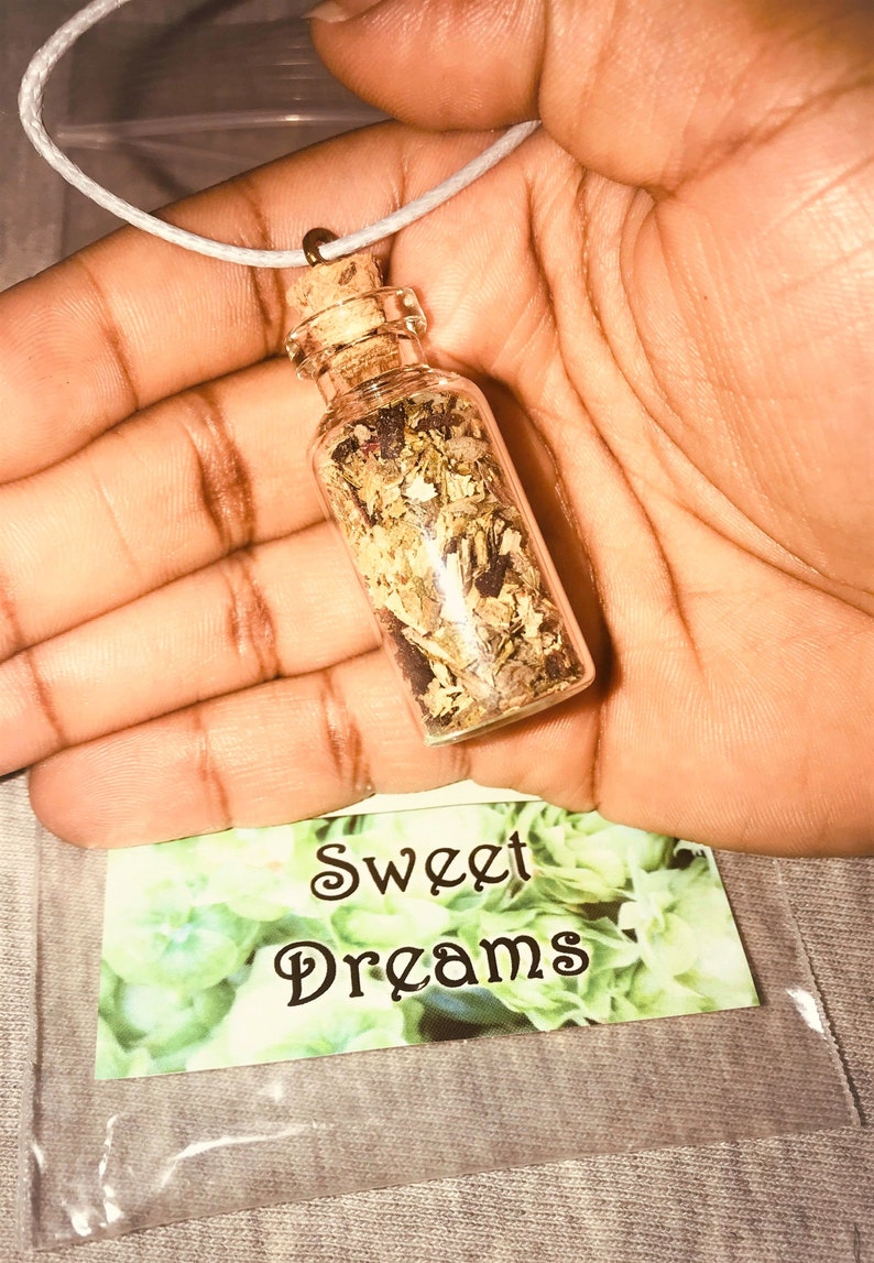 Bottle Enchantments Sweet Dreams Hibiscus Relaxation Sleep Aid Magical Herbs Meditation Necklace image 2