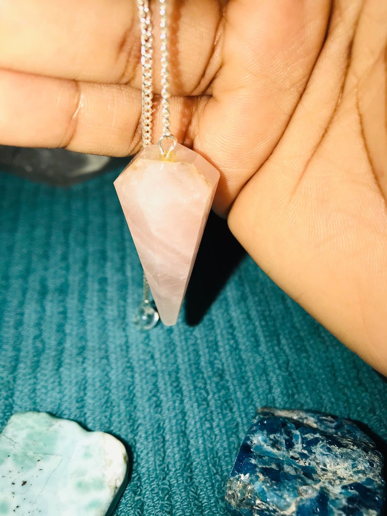 Pendulum Rose Quartz Divination Altar Tools Healing Crystal Rose Stone Rose Quartz Gemstone Reading Crystal Chakra Reiki image 2