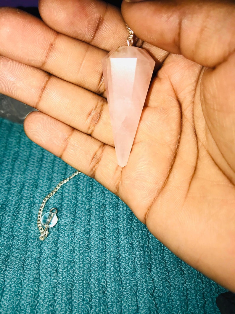 Pendulum Rose Quartz Divination Altar Tools Healing Crystal Rose Stone Rose Quartz Gemstone Reading Crystal Chakra Reiki image 4