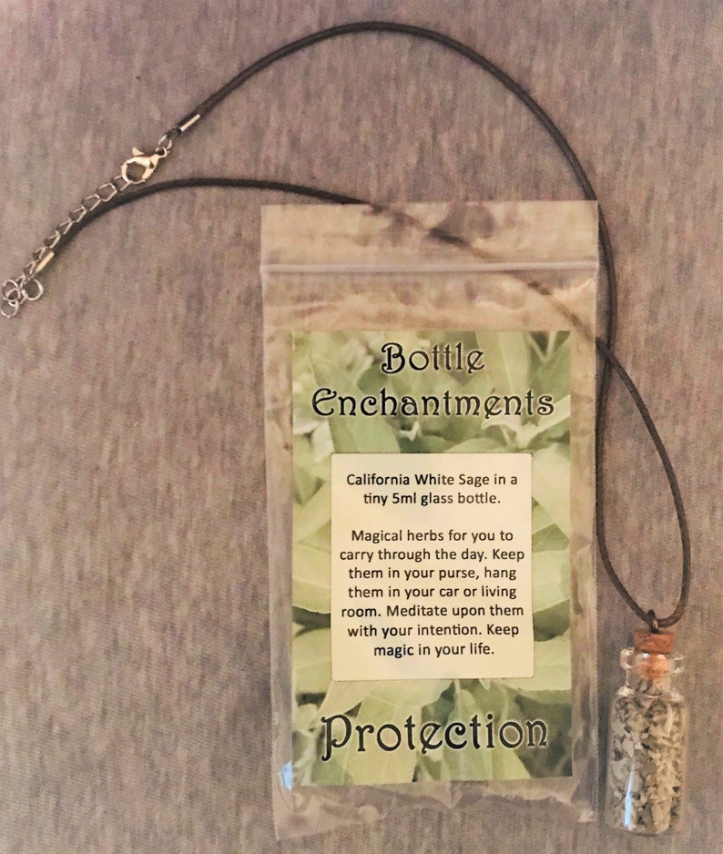 Bottle Enchantments Protection White Sage Magical Herbs Meditation Necklace image 3