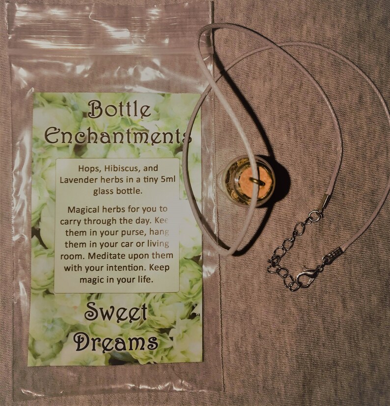 Bottle Enchantments Sweet Dreams Hibiscus Relaxation Sleep Aid Magical Herbs Meditation Necklace image 3