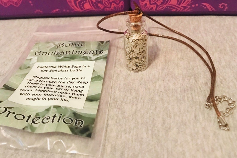 Bottle Enchantments Protection White Sage Magical Herbs Meditation Necklace image 8