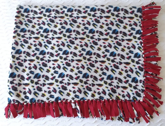 Colourful Leopard Print Red Polar Fleece Fringe Blanket Etsy