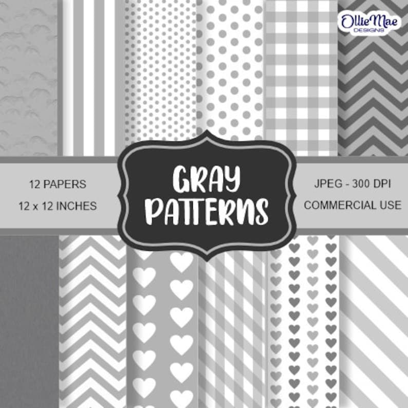 Grey Pattern Cover Gray Digital Paper Pack, Scrapbook Papers, Backgrounds, Printable ...