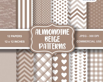 Almondine Beige Digital Paper Pack, Scrapbook Papers, Backgrounds, Printable, Journal Cover, Commercial Use, Instant Download