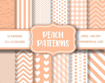 Peach Digital Paper Pack - 12pc Soft JPG Backgrounds, Scrapbook, Baby Shower, Invitations (Commercial Use)