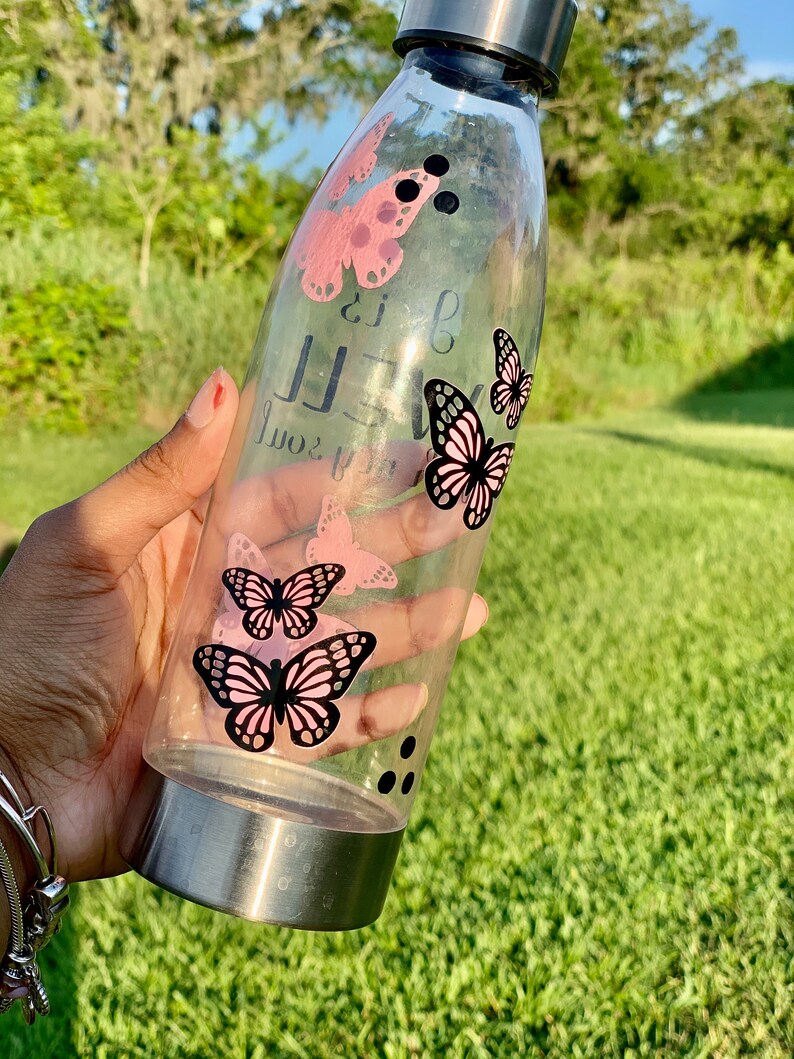 NOT SVG Pink and Black Butterfly Water Bottle Butterfly ...