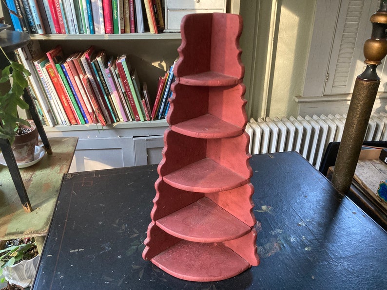 Small Vintage Corner Shelf With Red Milk Paint and Scroll Detail Etsy