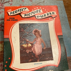 Charming vintage Easter girl and chick puzzle – complete