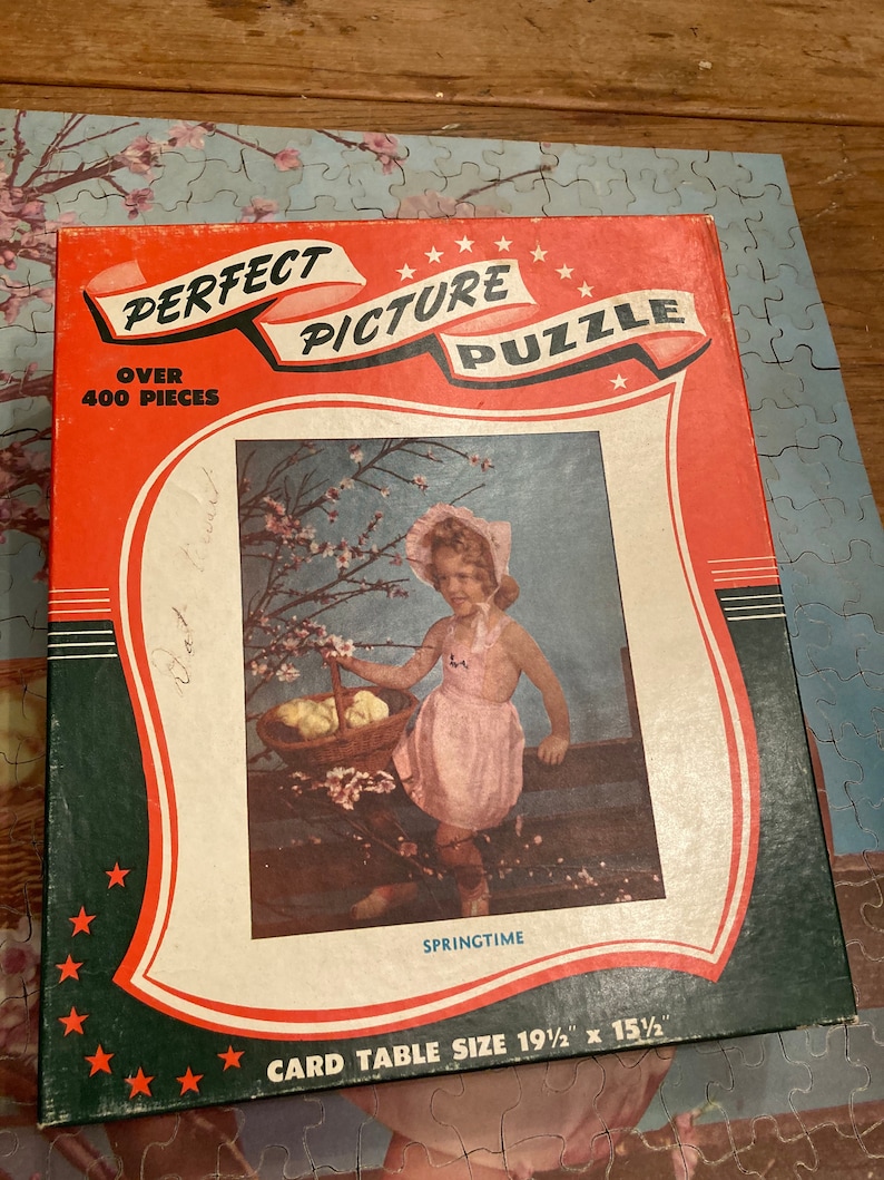 Charming vintage Easter girl and chick puzzle