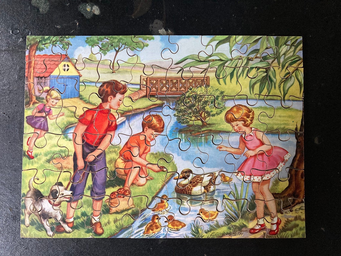 Vintage Wooden Children's Puzzle of Kids and Ducks at a Pond Etsy
