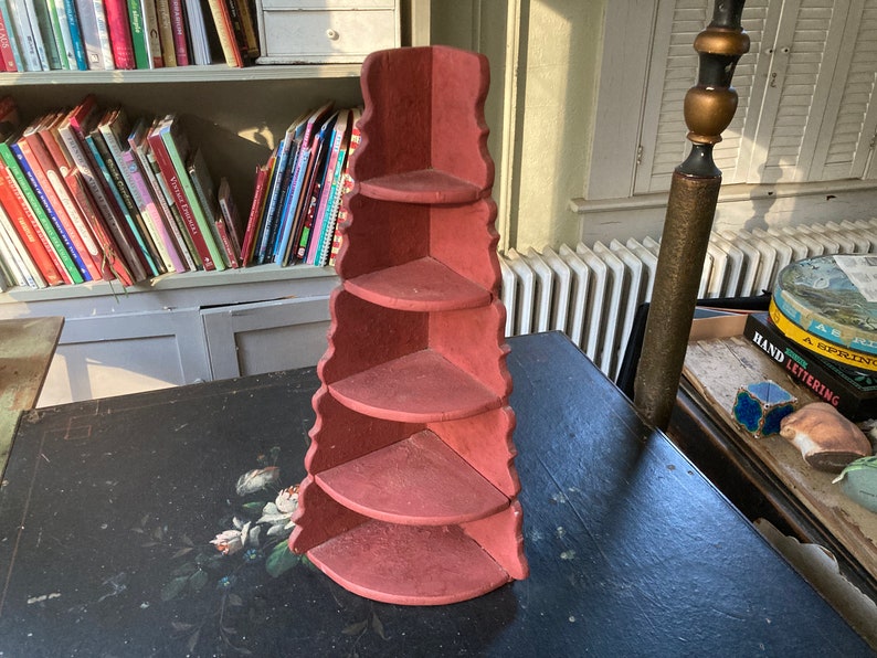 Small Vintage Corner Shelf With Red Milk Paint and Scroll Detail Etsy