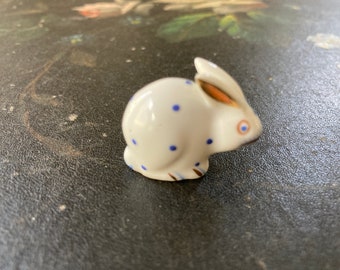 Herend miniature rabbit with blue polka dots