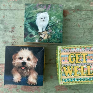Vintage Springbok mini puzzles from Hallmark Cards, cat, dog and Get Well