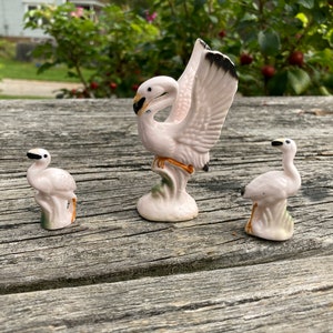 Family of porcelain flamingos