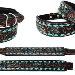 Personalized Customized Western Hand Tooled Beaded 100% Genuine Leather  Padded Dog Puppy Collar Stainless Steel Rust Proof Buckle fk21