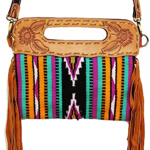 Custom Leather Saddle Blanket Tote Purse Bag Zip Pocket Travel Navajo Western Women Men