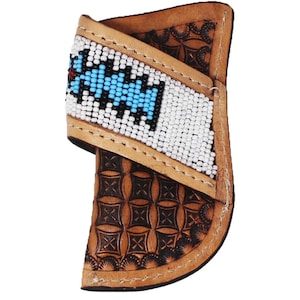 Western Floral Tooled Beaded Leather 4&quot; Side Access Knife Sheath 29RTS03