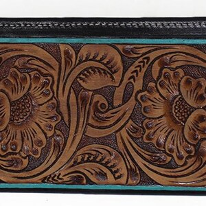 Cartera de rodeo pequeña personalizada, hecha a mano, 100 % cuero genuino, grabada, de 7" x 3,5"