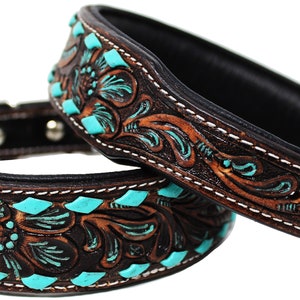 Personalized Western Hand Tooled Beaded 100% Genuine Leather Engraved Padded Dog Puppy Collar Stainless Steel Rust Proof Buckle FK21