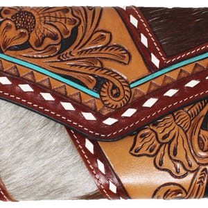 Cartera de mano de piel de vaca estilo western para mujer, pintada a mano y con diseño de girasoles, FKW57