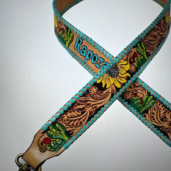 Tooled Leather Guitar Strap Etsy
