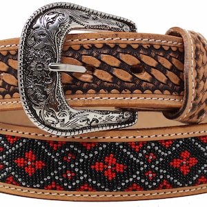 Personalized Customized Heavy Duty Western Hand Tooled Full Grain Beaded Belt Removable Buckle Men Women Girl Boy BeltRT47
