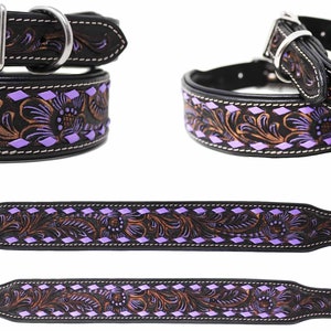 Personalized Western Hand Tooled Beaded 100% Genuine Leather Engraved Padded Dog Puppy Collar Stainless Steel Rust Proof Buckle FK22