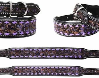 Personalized Western Hand Tooled Beaded 100% Genuine Leather Engraved Padded Dog Puppy Collar Stainless Steel Rust Proof Buckle FK22