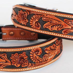 Personalized Western Hand Tooled Beaded 100% Genuine Leather Engraved Padded Dog Puppy Collar Stainless Steel Rust Proof Buckle 22