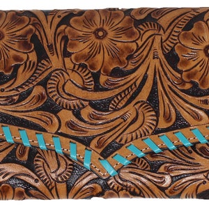 Cartera de mano de grano completo personalizada, hecha a mano, estilo occidental, de 9 x 5 pulgadas