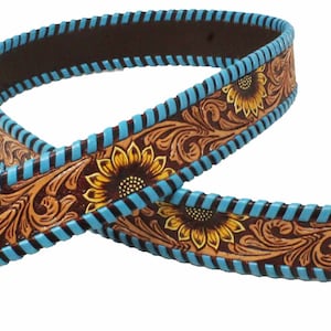Personalized Replacement Purse Bag Guitar Strap Genuine Leather Hand Tooled 40" Long 115 sunflower turquoise 11