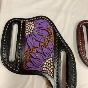 4&quot; Personalized Customized Heavy Duty Western Hand Tooled Full Grain Belt Knife Sheath Cover Holder sunflower 06