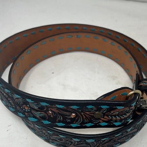 Personalized Customized Length Replacement Purse Bag Guitar Strap Genuine Leather Hand Tooled 115BuckStitch