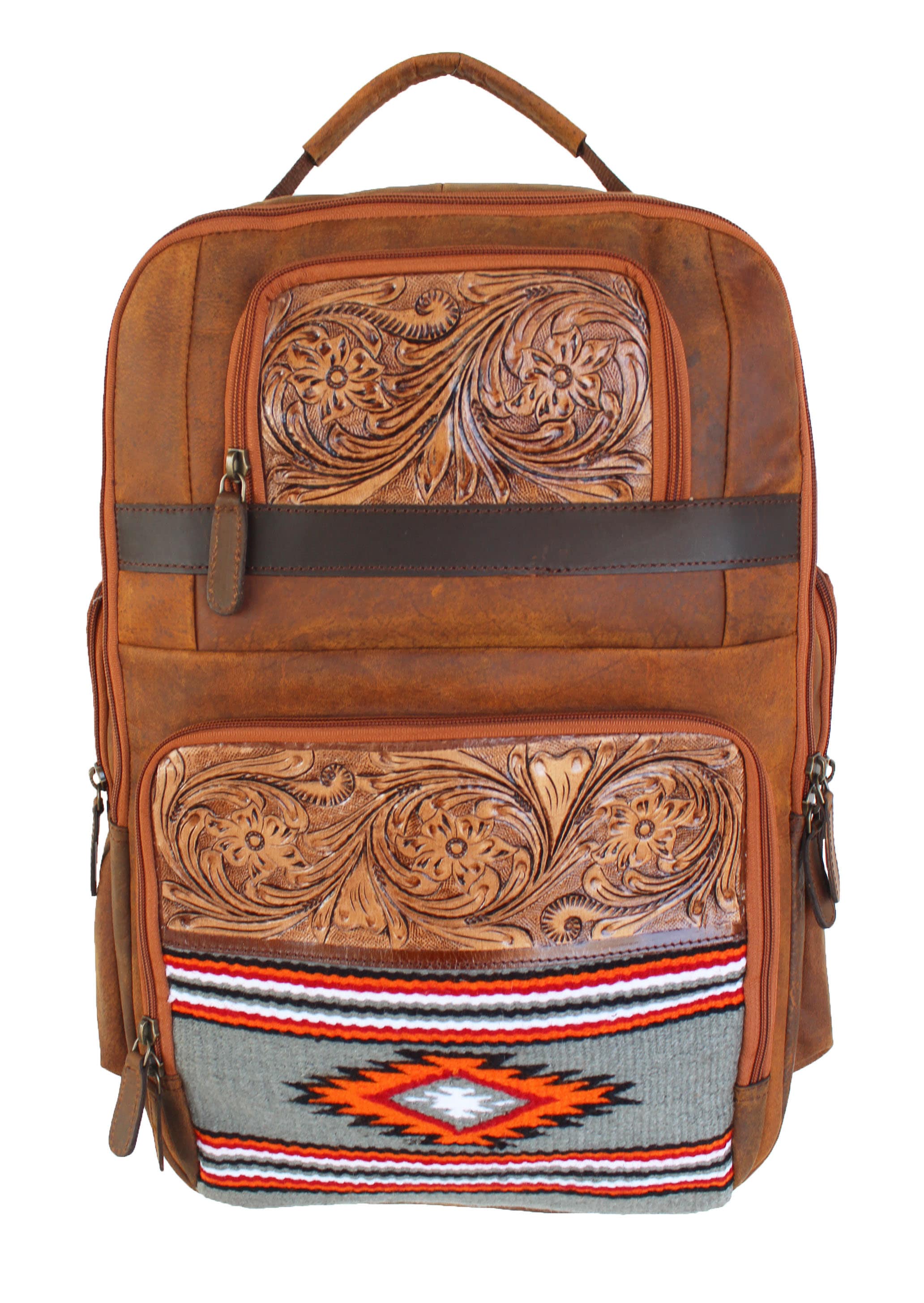 Western Floral Tooled Leather Backpack Purse with Laptop Compartment Genuine Leather Laptop Case by Montana West – MONTANA WEST U.S.A main image 3