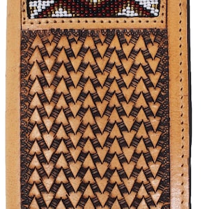 Cartera de rodeo personalizada de cuero con incrustaciones de cuentas y tejido de canasta estilo western para hombre y mujer, lista para usar