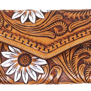 Cartera de mano de cuero con herramientas para mujer, niña y hombre, 27Sunflower