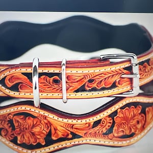 Personalized Hand Tooled 100% Genuine Leather wavy cut  Padded Dog Puppy Collar Stainless Steel Rust Proof Buckle dog80 add concho