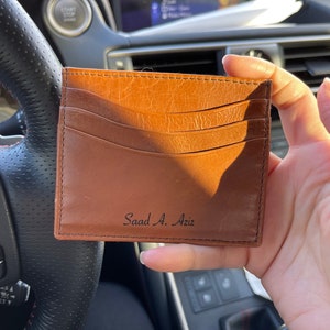 Cartera para tarjetas de cuero marrón tostado personalizada, 100 % auténtica, para hombre y mujer, regalo de Navidad